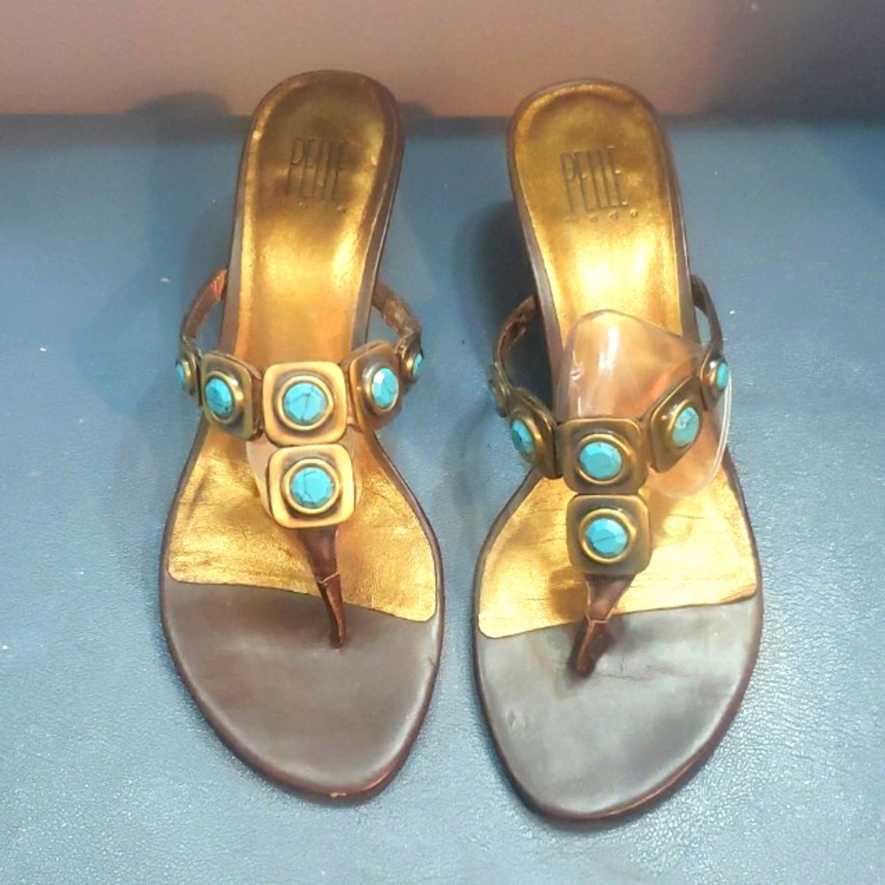 Pelle Moda sandals sz 9w turquoise and brown straps